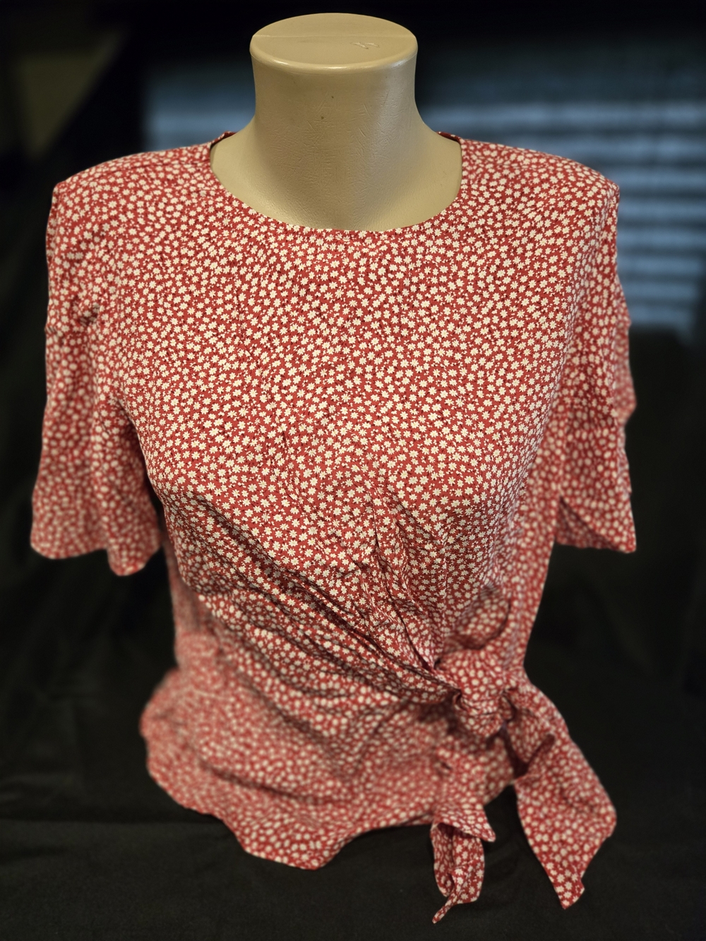 H&M Red Ditsy Floral Side-Tie Blouse